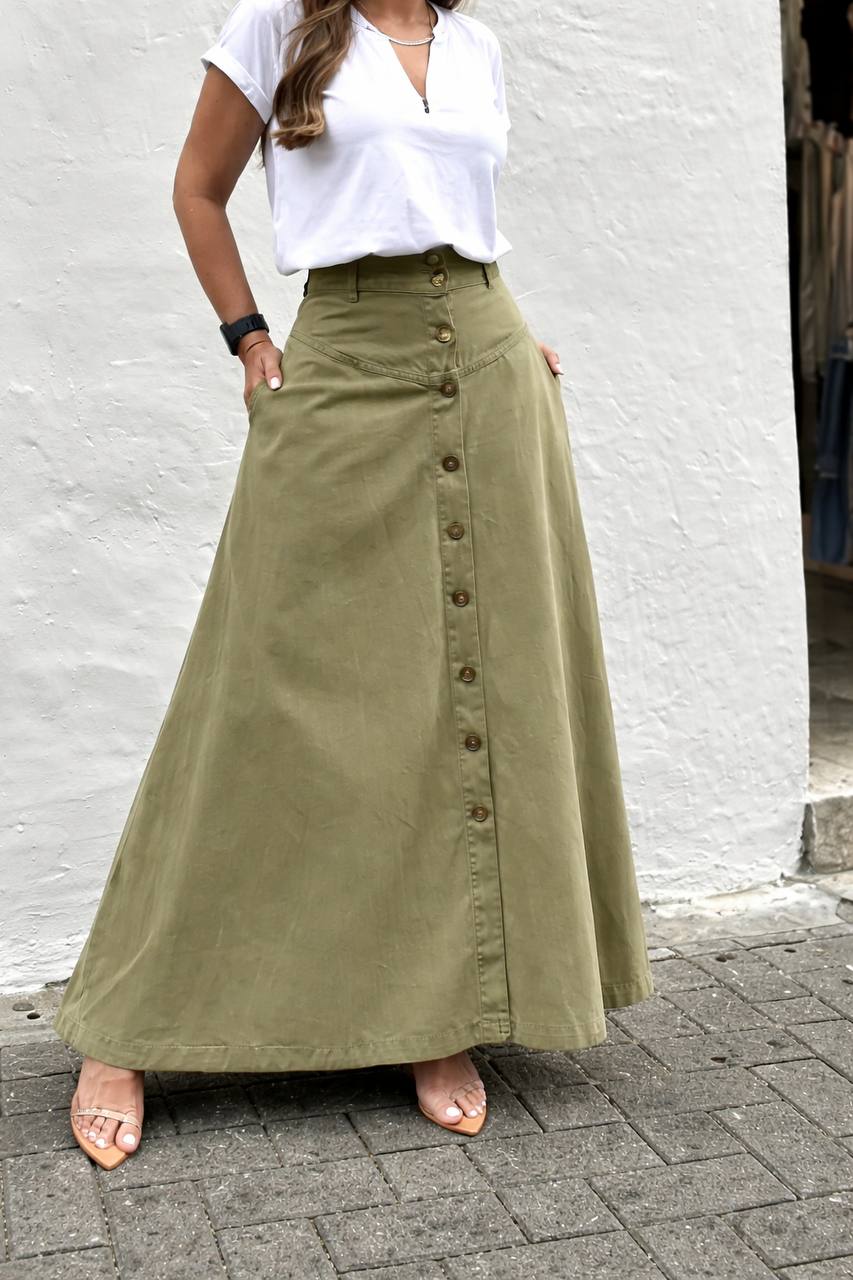 Presley | Buttoned A-Line Maxi Skirt