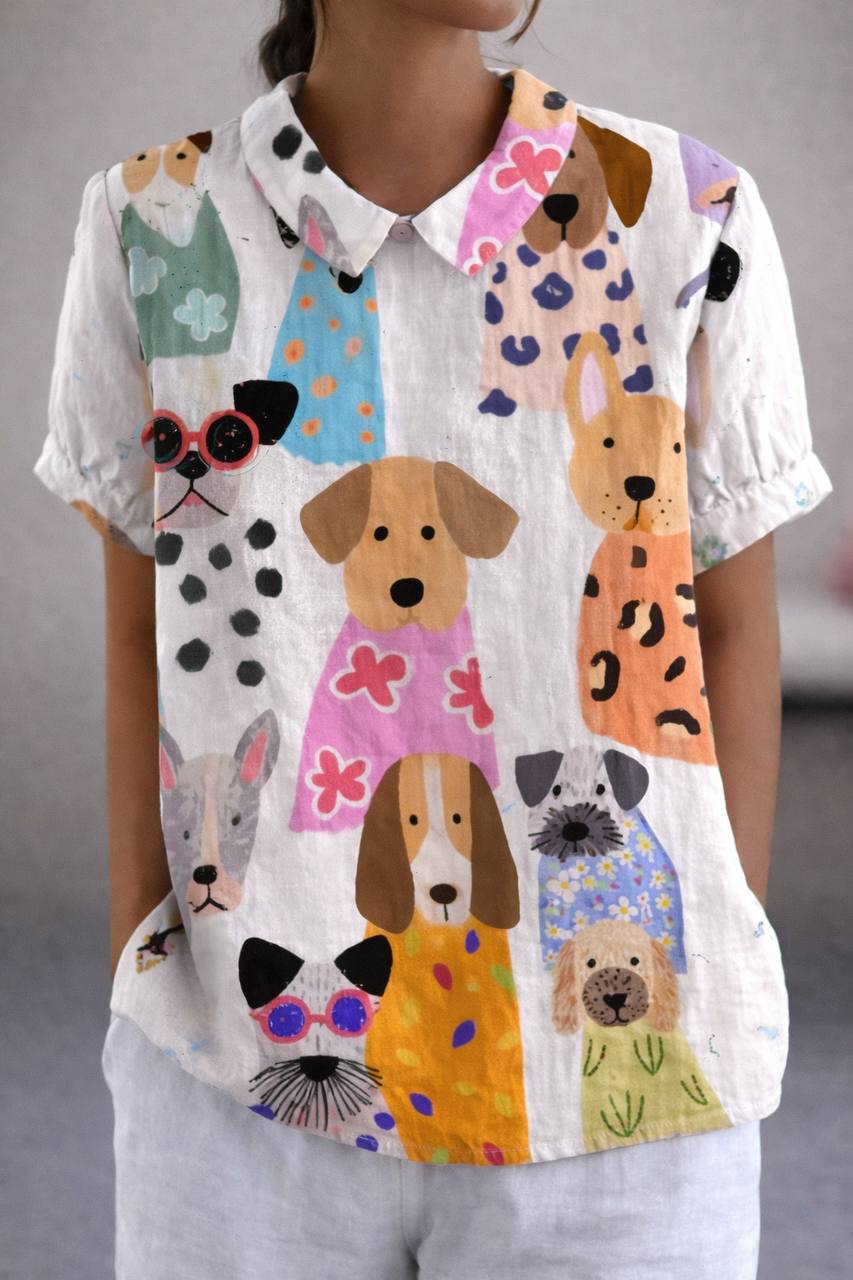 Morgan | Playful Pup Cotton Blouse