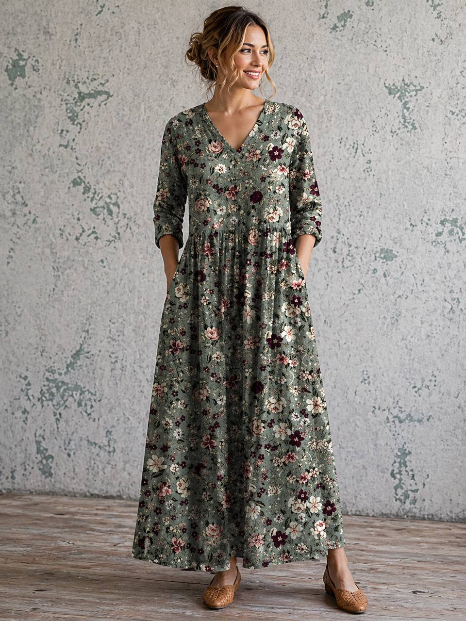 Azariah | Vintage Olive Bloom Maxi Dress