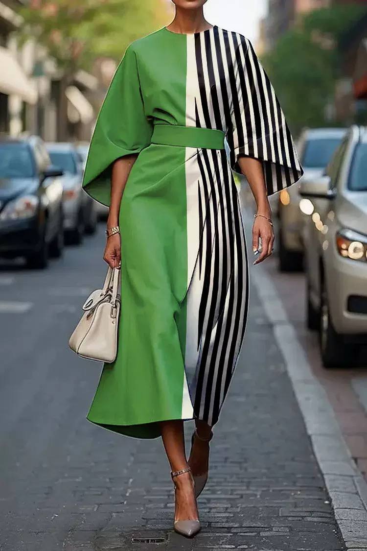 Drew | Split Contrast Stripe Midi Dress