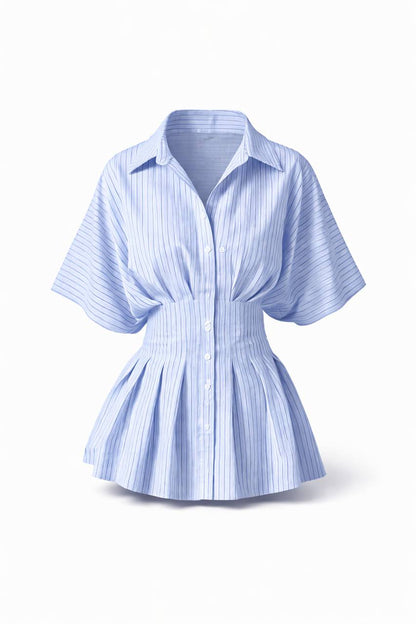 Charlotte | Striped Waist-Pleated Shirt