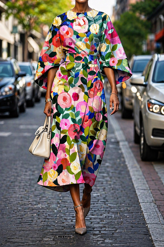 Crystal | MOXLAN  ELEGANT FLORAL DRESS
