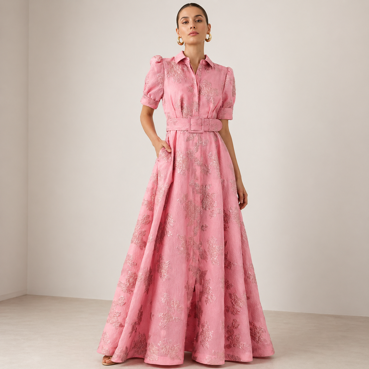 Flora | Blush Elegance Belted Maxi Dress