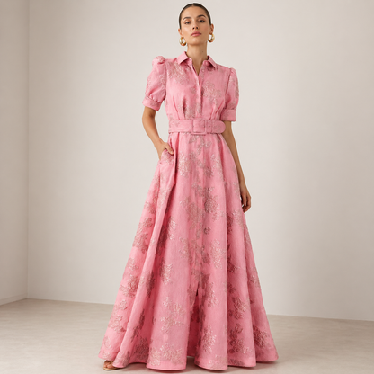 Flora | Blush Elegance Belted Maxi Dress