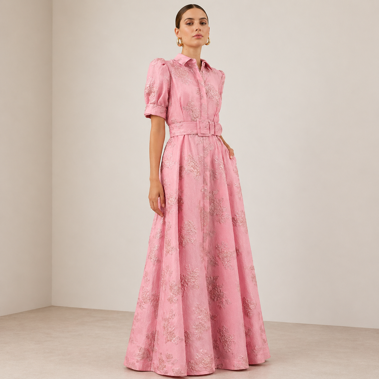 Flora | Blush Elegance Belted Maxi Dress