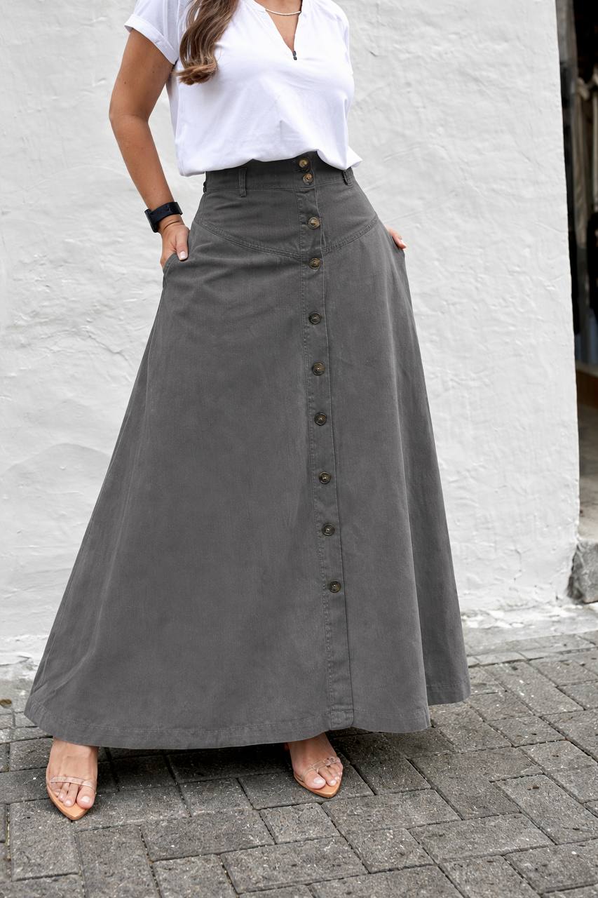 Presley | Buttoned A-Line Maxi Skirt