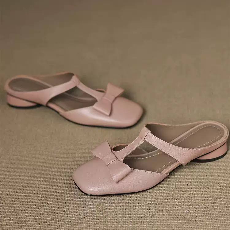 Arianna | Elegant Bow T-Strap Flat Mules