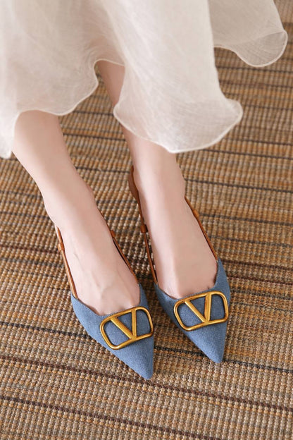 Brielle | Chic Pointed Slingback Heels with Gold Buckle