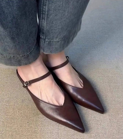 Leah | Pointed Toe Strap Mule Flats