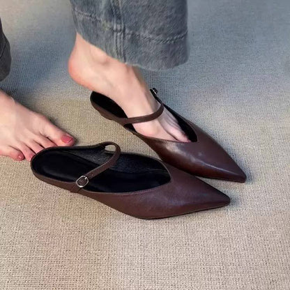 Leah | Pointed Toe Strap Mule Flats