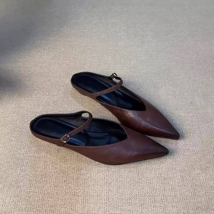 Leah | Pointed Toe Strap Mule Flats
