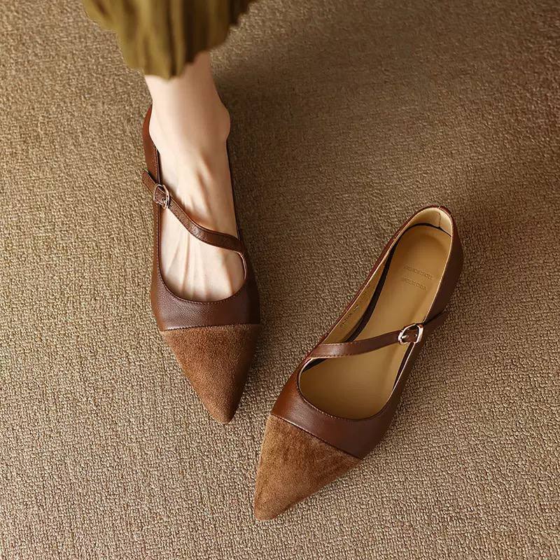 Addison | Two-Tone Pointed Strap Flats