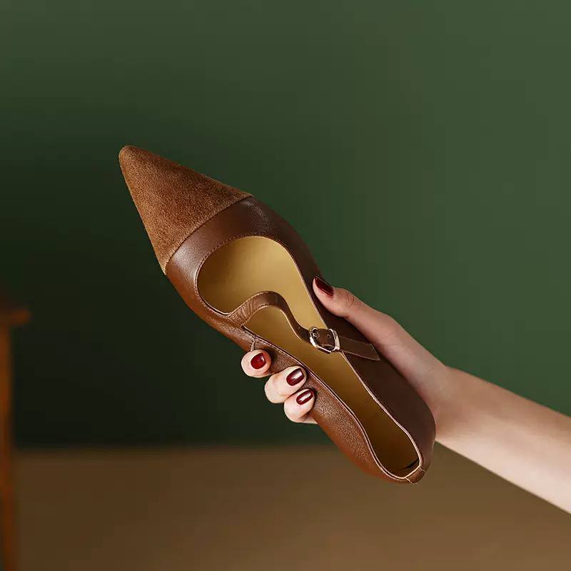 Addison | Two-Tone Pointed Strap Flats