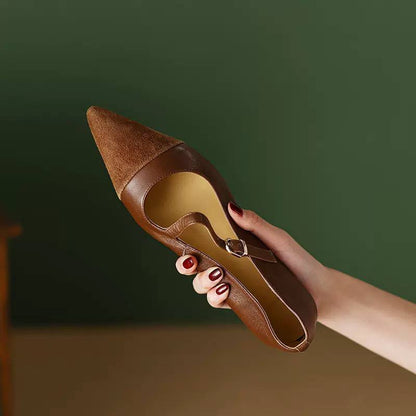 Addison | Two-Tone Pointed Strap Flats