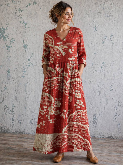 Arlette | Crimson Sakura Flow Maxi Dress