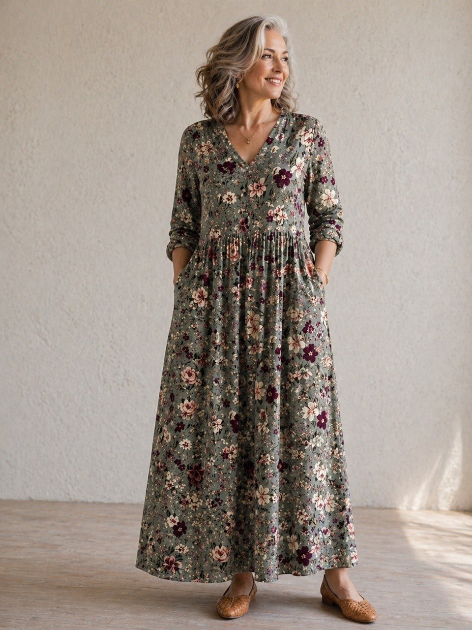 Azariah | Vintage Olive Bloom Maxi Dress