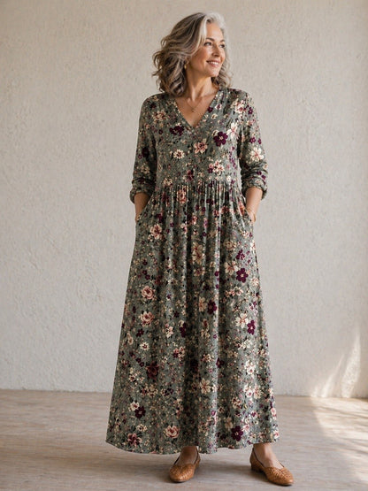 Azariah | Vintage Olive Bloom Maxi Dress