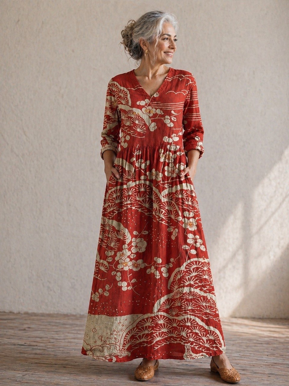 Arlette | Crimson Sakura Flow Maxi Dress