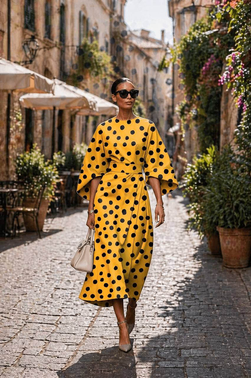 Crystalynn | Sunset Polka Wrap Midi Dress