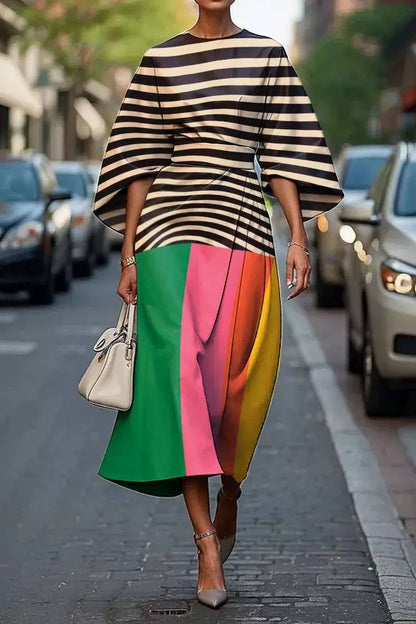 Delaney | Stripe Colorblock Statement Midi Dress