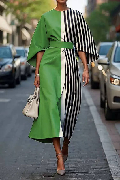 Drew | Split Contrast Stripe Midi Dress