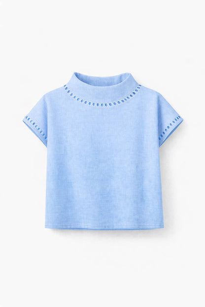 Azalea | Lace Trim Mock Neck Top