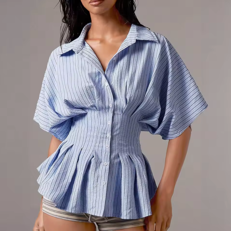 Charlotte | Striped Waist-Pleated Shirt
